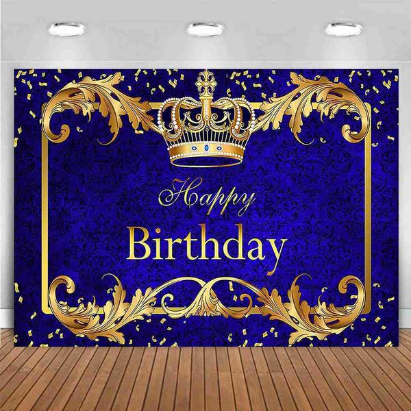 Materiale di sfondo Sfondo personalizzato per feste di compleanno per ragazzi Royal Blue Gold Crown party Piccolo Principe Decorazione per striscioni per feste di buon compleanno x0724