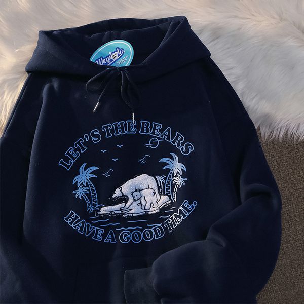 Kadın Hoodies Sweatshirts Sonbahar Polar Y2K Ayı Baskı Kadın Sütü Serisi Sweatshirt Kore tarzı gevşek tembel çift estetik kazak kapüşon 230724