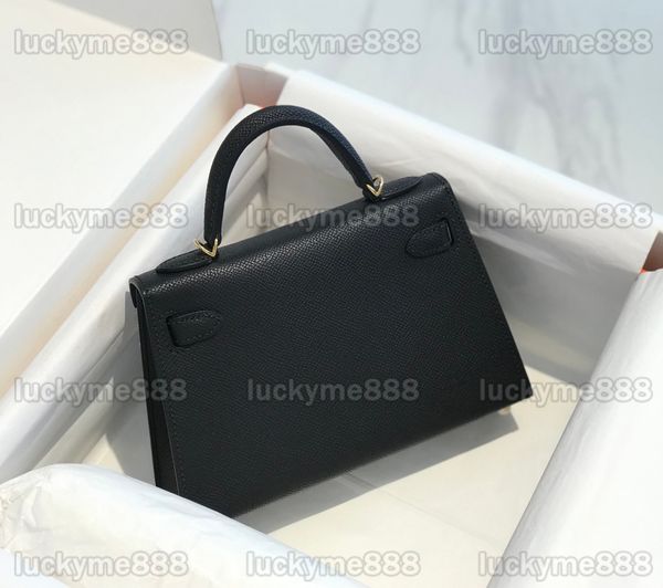 10A Mirror Quality Designers Full Handmade Customizable Bags 19cm Mini Epsom Handle Luxurys Handbags Black Purse Crossbody Shoulder Leather Strap Bag With Box