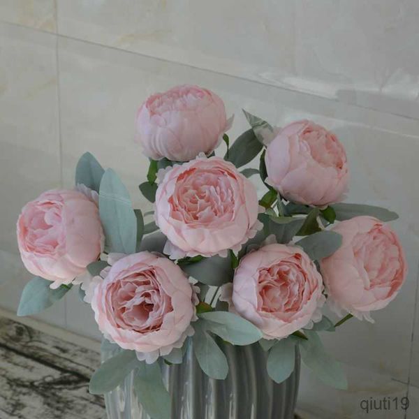 Fiori secchi Seta Artificiale Peonia Bouquet Fiori Decorazione 7 Teste Rosa Blu Rosso Bianco Artificiale Peonie Finte Fiori Home Decor R230725