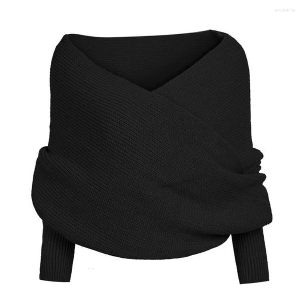 Шарфы мягкий шарф -шаль женщин твердый вязаный длинный вязаный зимний рукав