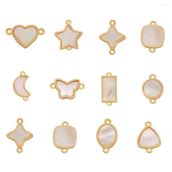 Charms 1pc ottone placcato oro cuore rotondo farfalla stella luna conchiglia connettore pendente per collana fai da te braccialetto creazione di gioielli