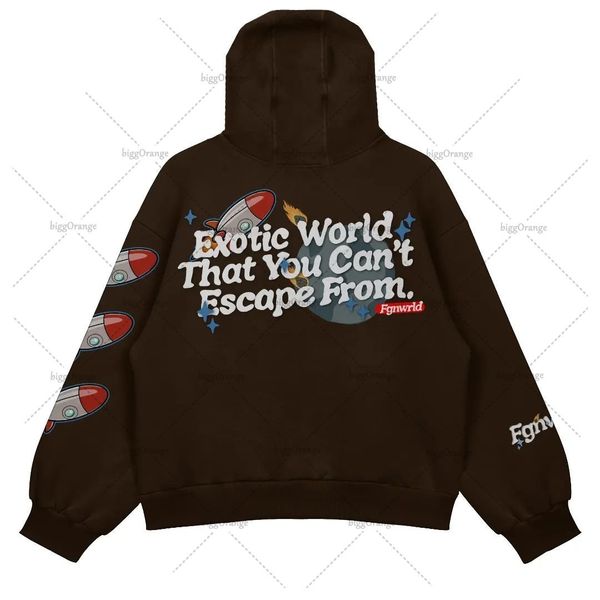 Kadın Hoodies Sweatshirts Kahverengi Mektup Baskı Pullover Ladies Street Trend Y2K Rüzgar Çift Giyim Giyen Gevşek Gevşek Hoodie Anime K Pop Giysileri 230725