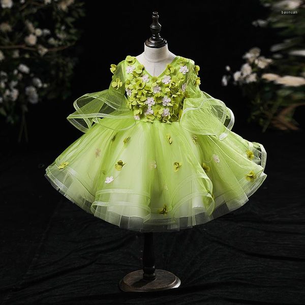 Traje de Palco Primavera Menina Vestidos de Princesa Flor Fada Crianças Passarela Apresentador Piano Atuação Fantasia Aniversário Casamento Saia