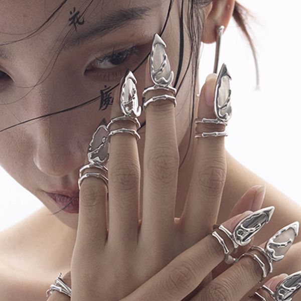 Обручальные кольца kimitoshi y2k metal Jade Nail Nail Art Natural Jade Bamboo Open Ring Fashion Нейтральный дизайн.