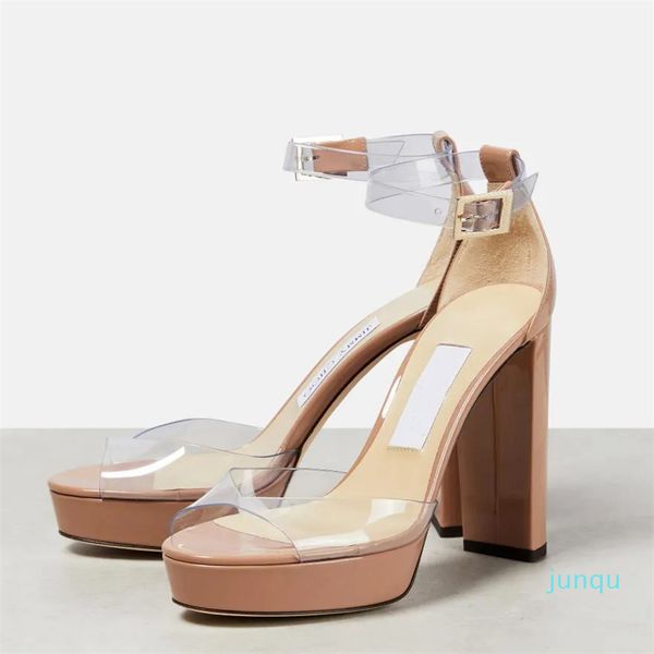 2023 sommer Marke Frauen Plattform Sandalen Schuhe PVC Leder Strappy High Heel Abendkleid Dame Alias Pumpen EU35-43