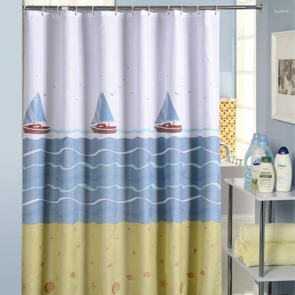 Tende da doccia Cartone animato Barca a vela Bagno Tenda da bagno impermeabile Vasca da bagno Copertura da bagno Extra Large Largo 12 Ganci Rideau De Bain