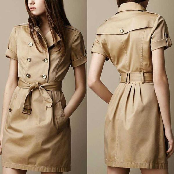 Roupas de luxo femininas vestido burb designer camisa saia tb clássico trench coat cáqui lapela saias de manga curta