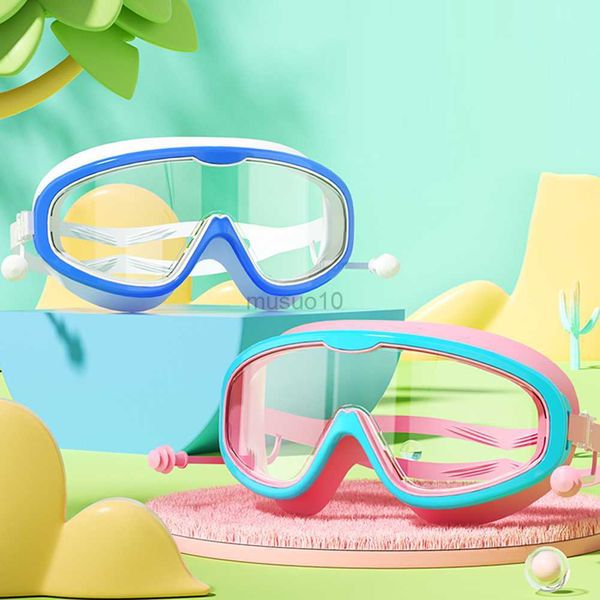 Goggles Candys Color Большие водонепроницаемые анти туманные рамки плавать очки с затычками для ушей против Fog.