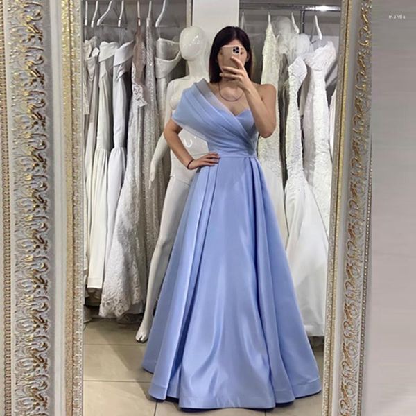 Partykleider Elegantes One-Shoulder-Satin-Abschlussballkleid Hübsches hellblaues A-Linien-Abendkleid mit bodenlangen Kleidern nach Maß 2023