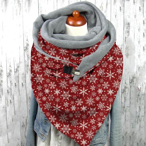 Sciarpe Moda Inverno Donna Bottone con stampa natalizia Avvolgere morbido Casual Scialli caldi Collo a molla Bandana Hijab Stole