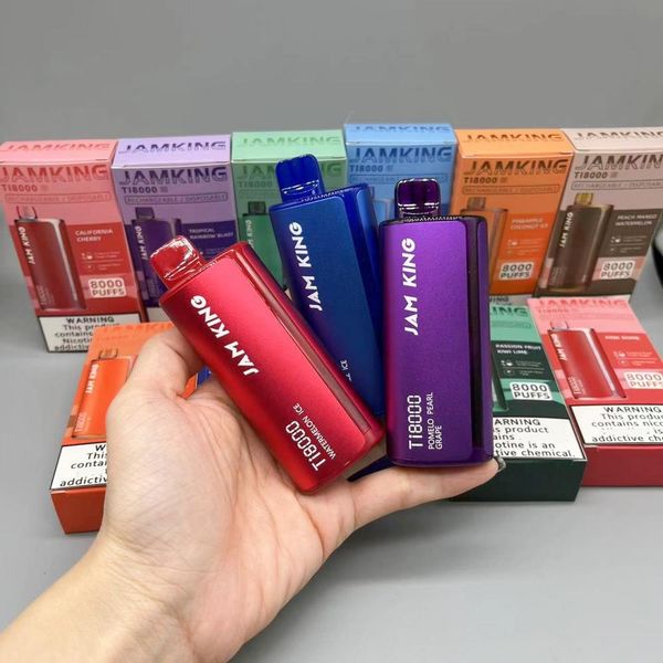 Otantik Vapes Jam Kral Ti8000 Vape Pen ABD 19ml Önceden doldurulmuş 10000 puf tek kullanımlık E Sigara 2% 5% 20mg Mukavemet Ekran 600mAh şarj edilebilir 8000 9000 7000