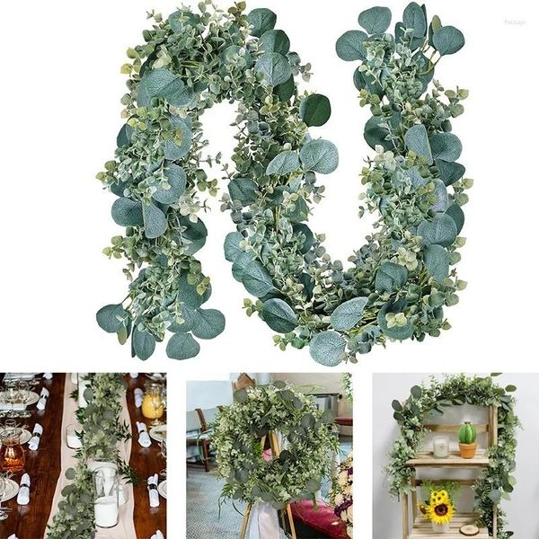 Fiori decorativi 3/1pcs 1.8M Foglie di eucalipto Ghirlanda Rattan artificiale Piante finte Decorazione domestica Foglie di seta Viti Decorazioni per feste di nozze