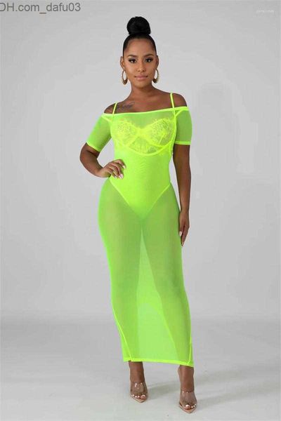 Abiti casual di base Abiti casual Znaiml Elegante con spalle scoperte Guaina con scollo a barchetta Party Night Club Long Women Beach Sexy See Through Mesh Maxi Dress Z230725