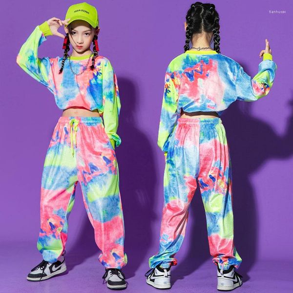 Roupas de ginástica menina hip hop roupas de dança para meninas jazz terno crianças show de palco streetwear menino fantasias de dança moderna