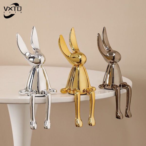 Oggetti decorativi Figurine Nordic Creative Rabbit Statue Home Living Room Decoration Kawaii Decor Desk Miniature per Interior Love Gift 230724