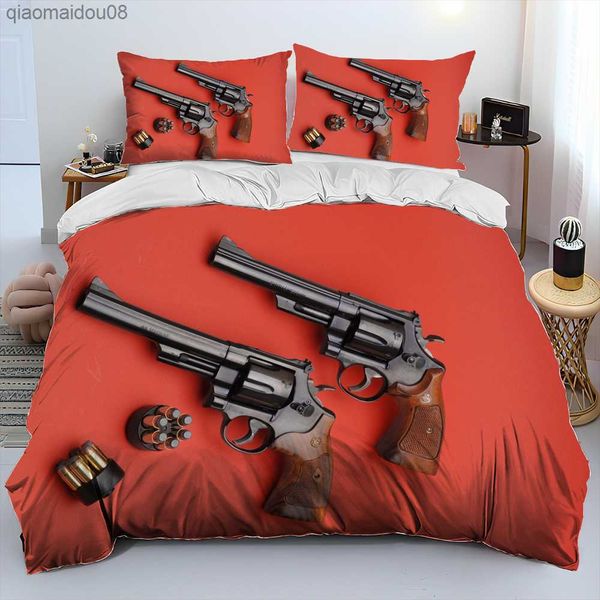 3D Rifle Revolver Cartuccia Gun Comforter Set biancheria da letto Copripiumino Letto Set Copripiumino King Queen Size Set biancheria da letto L230704
