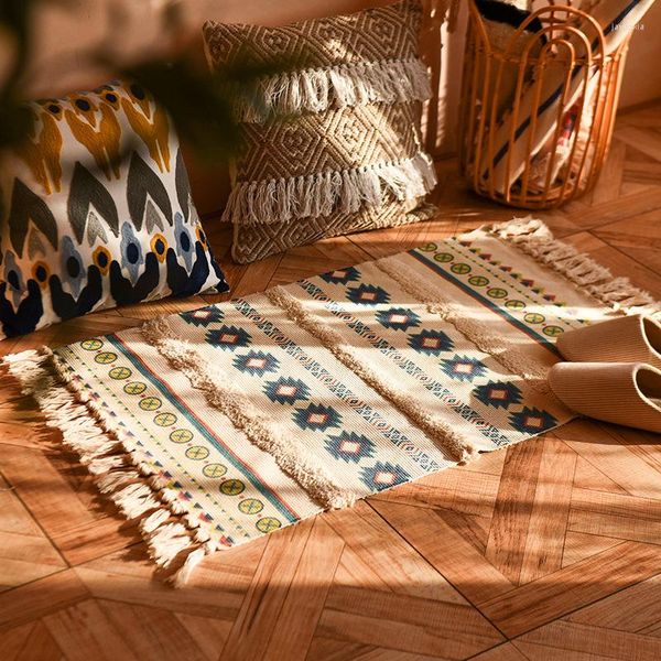Tapetes feitos à mão com tassel tecido tapete sala de estar quarto pé estilo retrô tapete estampado absorção de umidade lavável na máquina