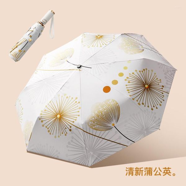 Şemsiye Taşınabilir Üç Katlı Tamamen Otomatik UPF 50 Titanyum Altın Tutkal Siyah Kaplama 3 Katman Çiçek Baskı Güneşli ve Yağmurlu Şemsiye