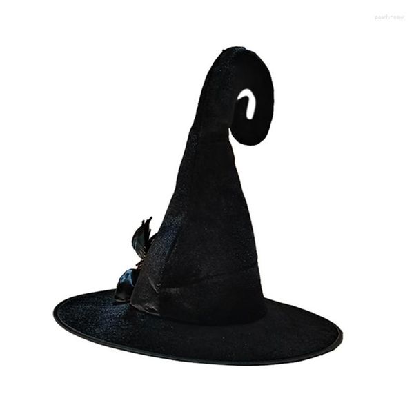 BERETS Cadılar Bayramı Siyah Siyah Şapka Erkekler ve Kadınlar için - Geniş Brim Cadı Sihirbazı Karnaval Kostüm Cosplay Party Aksesuar