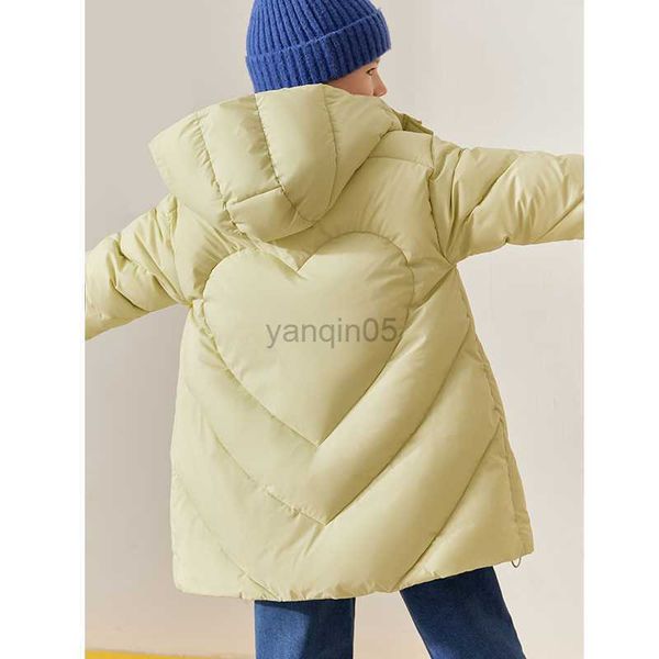 Piumino Amii Piumino per bambini per ragazze Cappotti invernali caldi Felpa con cappuccio Cerniera Spessore Piumini lunghi in anatra bianca Cappotti per adolescenti 22240138 HKD230725