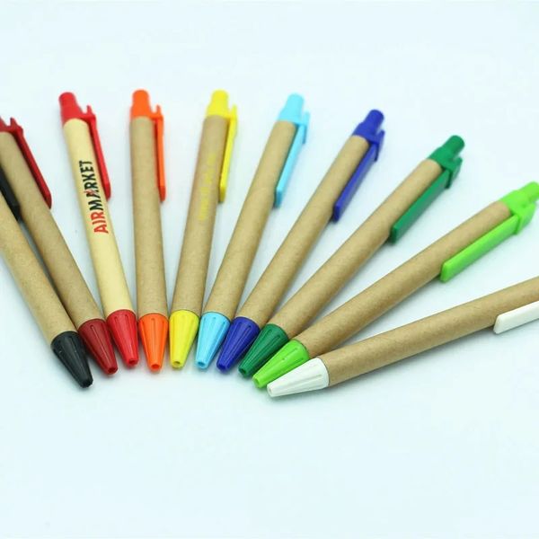 Оптовые рекламные студенты Ballpoint ручки экологически чистые бумажные ручки на заказ логотип поставляют канцелярские товары пластиковые пленки