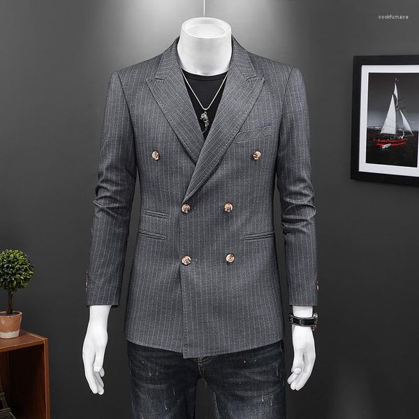 Abiti da uomo British Classic Doppiopetto Business Social Blazer formali Giacca da sera a righe grigie da uomo Tutti abbinati a blazer da ufficio