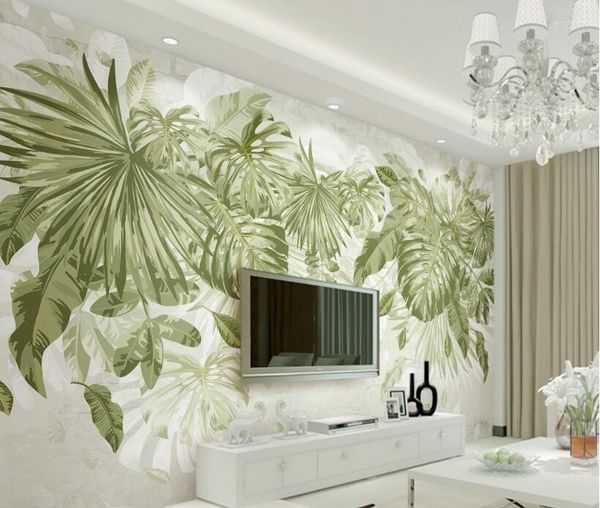 Wallpapers CJSIR Große 3D-Tapete, frisches Gras, grüne Blätter, Pflanze, Dschungel, Aquarell, TV-Hintergrund, Wand, Papel de Parede