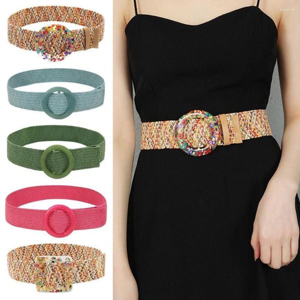 Поясные женские повседневные винтажные дикие плетения талия талия Band Ladies Dress Cummerbands Bohemian Elastic Belt waled