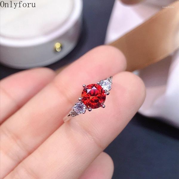 Anelli a grappolo Anello in moissanite rosso per fidanzamento 6,5 mm 1ct 925 argento può superare il test del diamante
