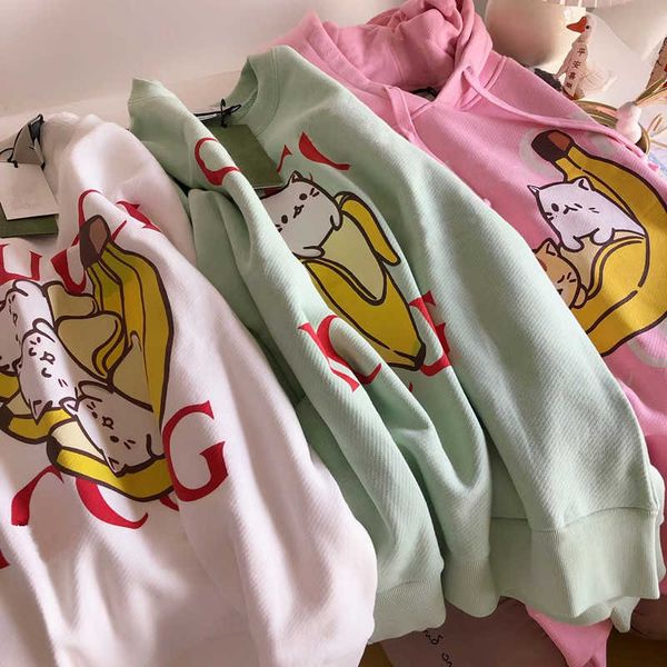 Kadın Hoodies Sweatshirts Tasarımcı Sonbahar ve Kış Yeni Karikatür Banana Mektubu Baskı Kazak Erkekler En İyi Uzun Kollu 8LDB
