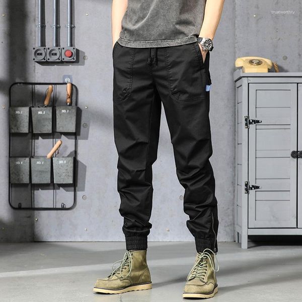 Calças masculinas 2023 Cargo Black Cotton Cropped Shorts Summer For Male Harem Marido Bottoms Working Streetwear Clothing Z398