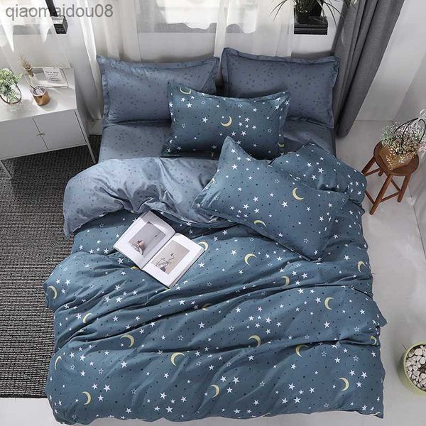 BEST.WENSD Stars lua conjunto de cama edredom linho macio saco de cama 3/4 pçs conjuntos de capa de edredão capa de edredon capa de lençol plana L230704