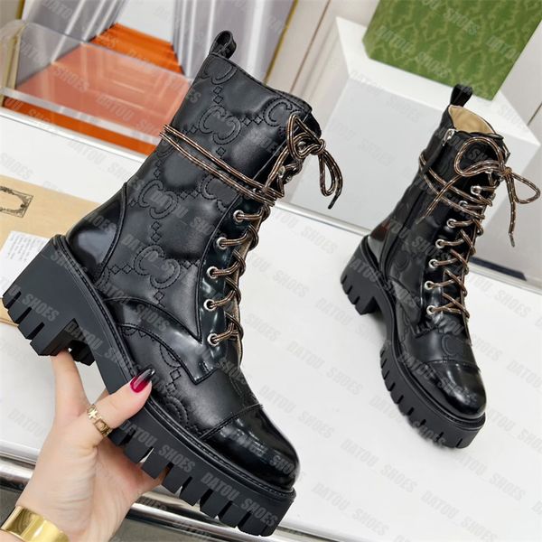 Designer Zipper Boots Women Luxury Embossed Letter G Ankle Booties Lace su 8 buche Knight Martin Boots Motorcycle Street Scarpe da donna Boot