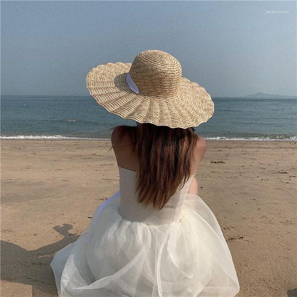 Cappelli a tesa larga Ins Cappellini con visiera di protezione solare grandi ed eleganti Donne Outdoor Holiday Beach Protezione solare Cappello di paglia floscio