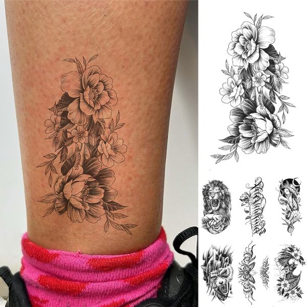 Adesivi per tatuaggi temporanei con spalla sul petto e body art con fiori neri per uomini e donne