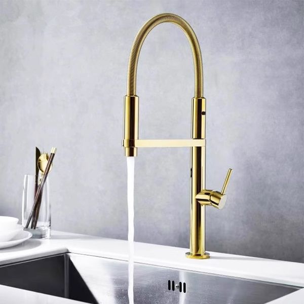 Gold Küchenarmatur Messing Fodable Pull Down Sink Faucet Pull Out Black Sink Faucet Spring Spout Mixer Tap Hot Cold Water Crane