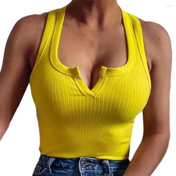 Camicette da donna Camicetta da donna Canotta a costine lavorata a maglia Canotta tinta unita Slim Fit Sexy senza maniche Scollo a V Crop Summer Clubwear