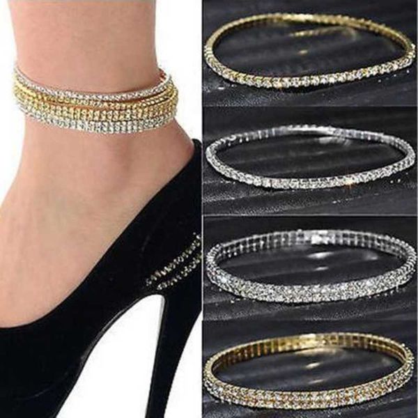 Cavigliere Braccialetti alla caviglia con strass placcati argento e color oro Cavigliera elasticizzata con sandali a piedi nudi per donna 230719