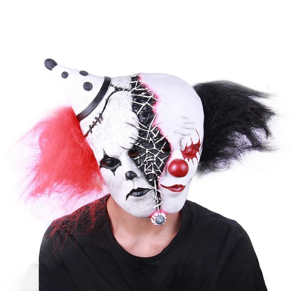 Juguete de truco de terror para adultos, accesorio de miedo, máscara de látex, cubierta de cara de payaso, broma práctica espeluznante de Terror para fiesta, Halloween, doble cabeza