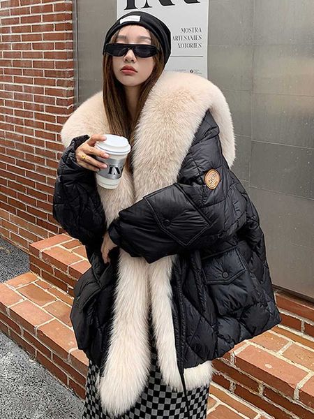 Feminino Down Parkas Janveny Big Luxury Real Fox Fur Gola 2022 Feminino Winter Down Jacket 90% Duck Down Coat Puffer Pena Feminino Parka Snow Outwear HKD230725