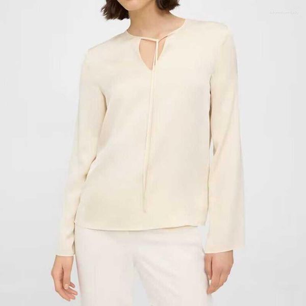 Camicette da donna 2023 Camicia estiva in seta di gelso Cravatta con scollo a V Donna a maniche lunghe