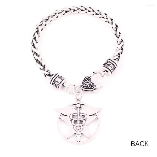 Braccialetti Charm Bastone Alato Con Serpenti Ciondolo Pentagramma Caduceo Simbolo Guaritori Bracciale Catena Grano