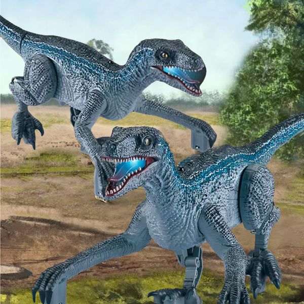 Elettrico/RC Animali Telecomando per bambini Giocattolo di dinosauro Modello Velociraptor Giocattolo animale Simulazione Grande articolazione Luce mobile 230724