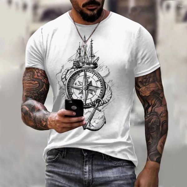 T-shirt da uomo T-shirt vintage per l'estate Manica corta O-collo 3D Ancore Stampa Top T-shirt Abbigliamento oversize Casual Streetwear