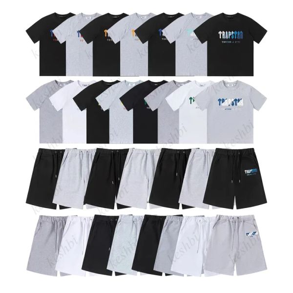 Trapstar Mens T Shirt Pants 2 Piece Sets Designer Rainbow Toalha Bordado Decoding Tshirts Men's Black White Round Neck T-shirt CXG2307255