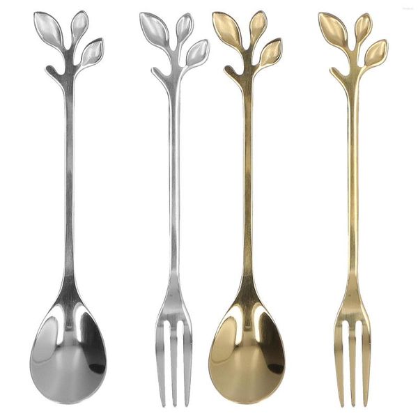 Löffel Edelstahl Dessert Gabel Löffel Set Blatt Spork Polieren Tee Kaffee Mischen Zucker Scoop Geschirr Zubehör