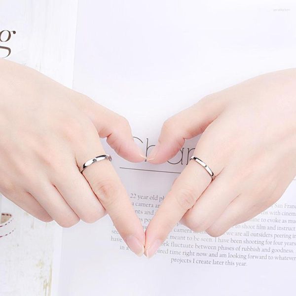 Hochzeit Ringe Mode Einfache Paar Ring Silber Farbe Sonne Mond Einstellbar Offenen Schmuck Für Frauen Männer Trendy Jahrestag Geschenke