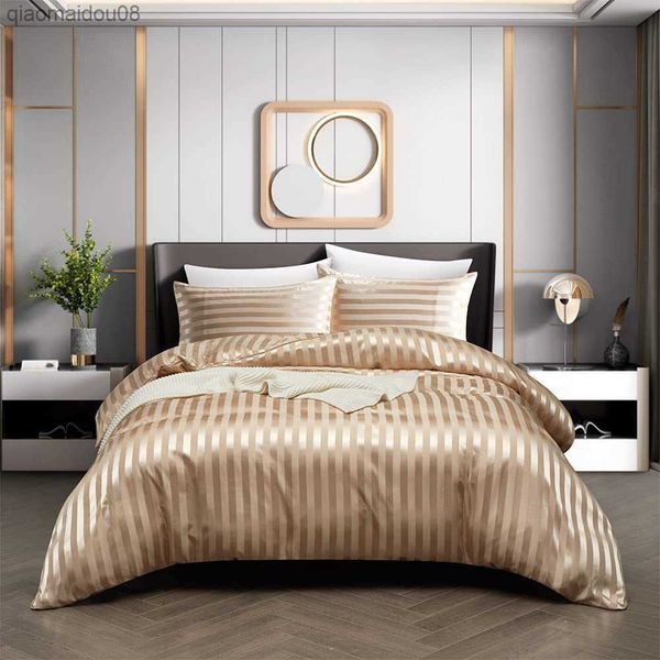 Conjunto de cama de cetim de luxo capa de edredom com estojo estilo europeu casal king size capa de cama confortável roupa de cama sem lençol L230704