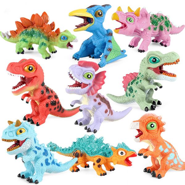 Simulations-Dinosauriermodell Q-Version, Pinch-Dinosaurier-Weichkleber erzeugt einen Ton, Tyrannosaurus Rex Puffy Head Dragon Nail Dragon-Spielzeug